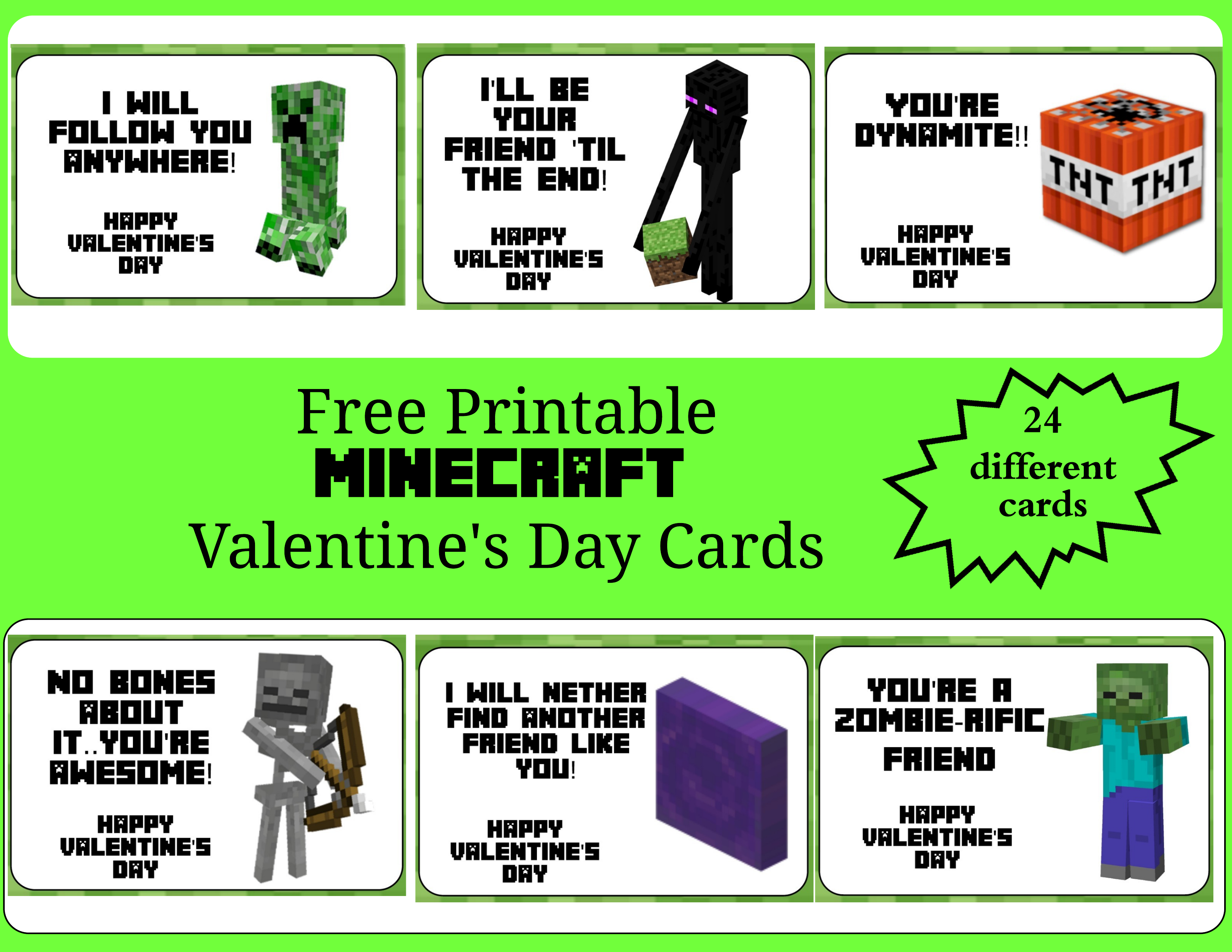 Free Printable Black And White Minecraft Valentines Day Cards