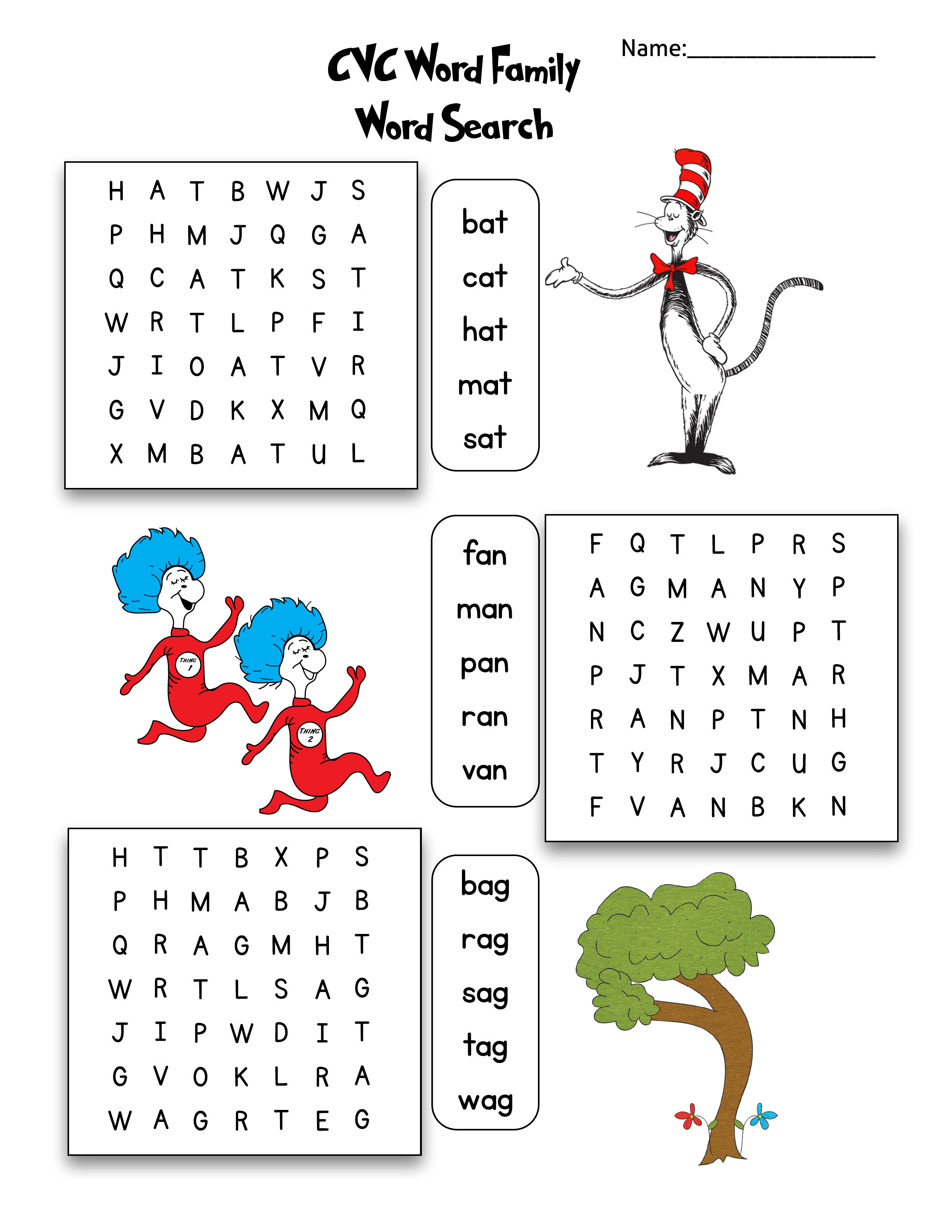 dr seuss cvc word family word search as they grow up